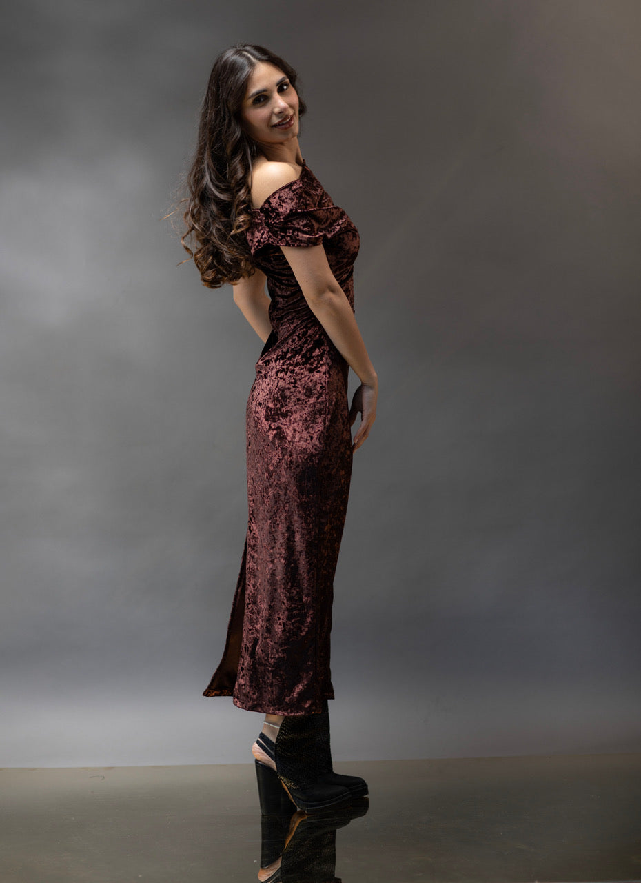 008 velvet fitted draped dress