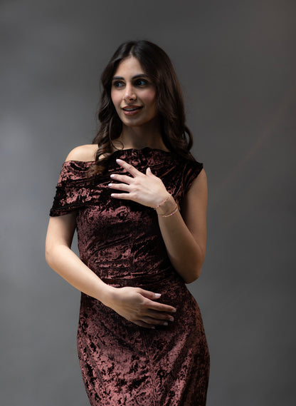 008 velvet fitted draped dress