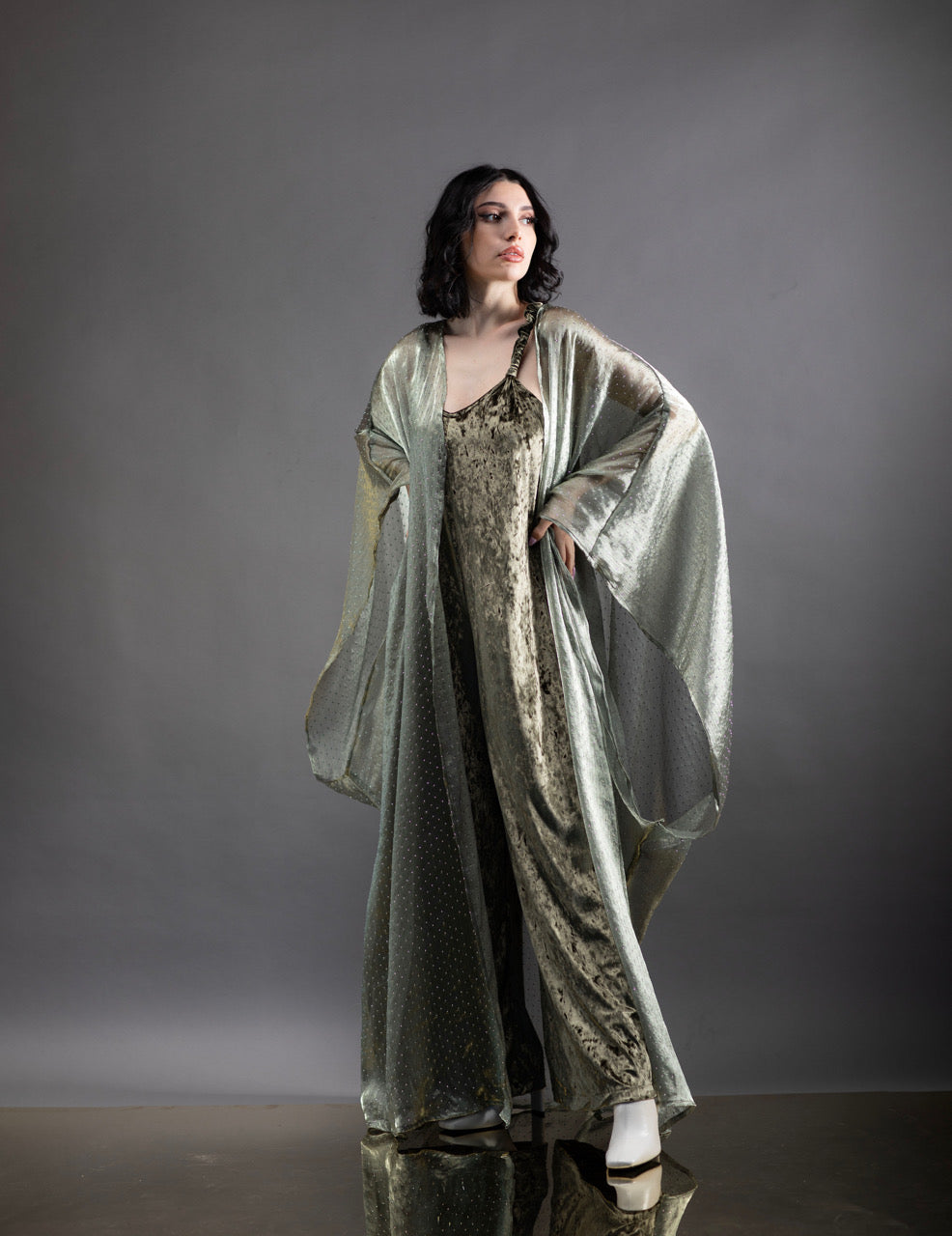 003 // yb jumpsuit sequins bisht