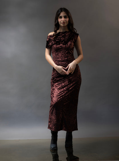 008 velvet fitted draped dress