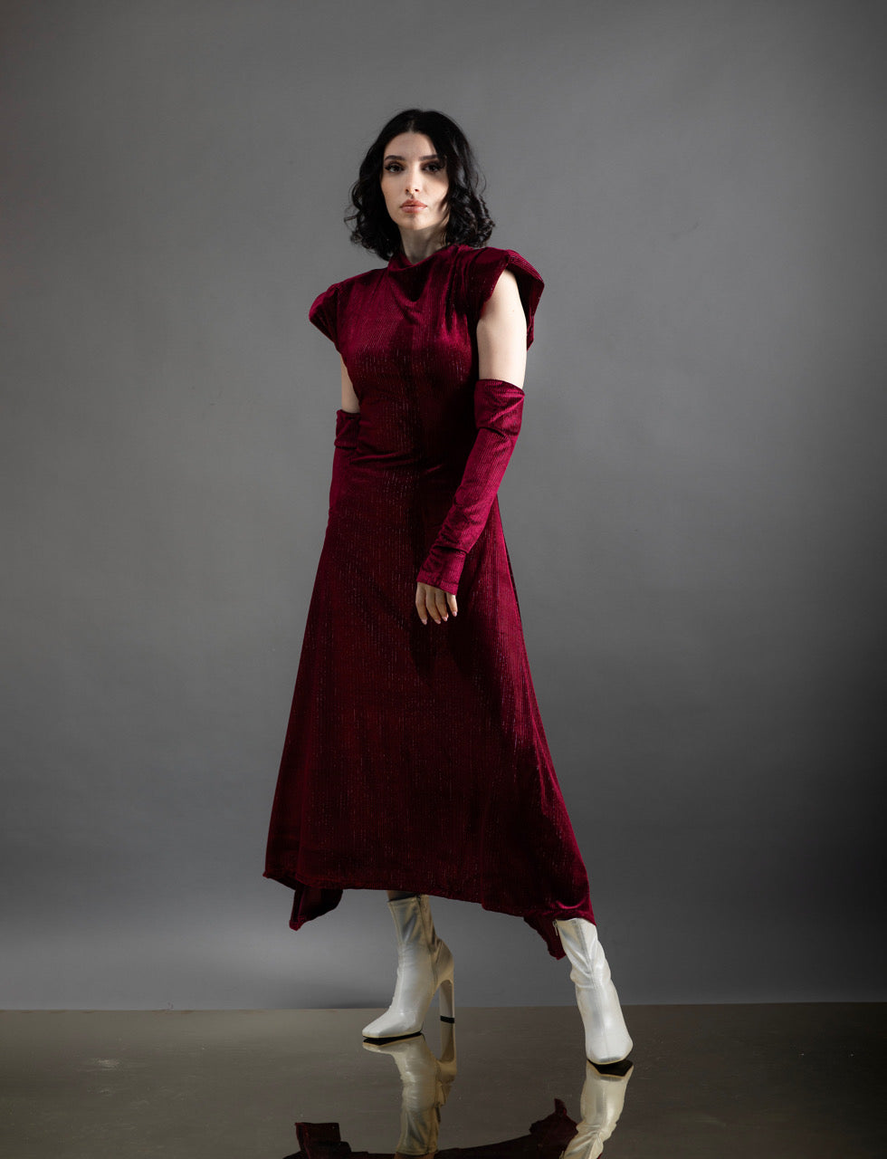 001 // padded shoulder dress