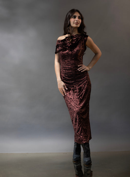 008 velvet fitted draped dress