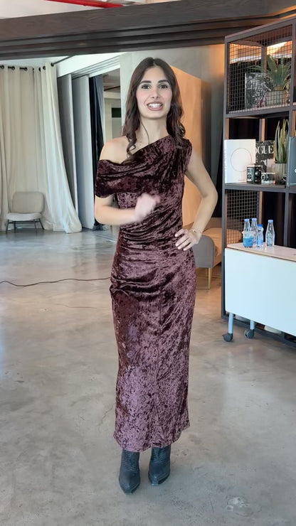 008 velvet fitted draped dress